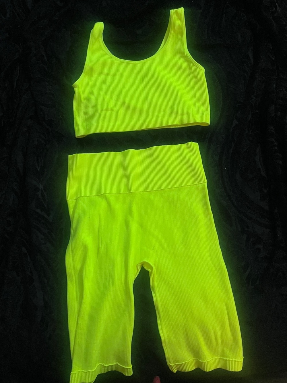 Cotton Candy Neon Yellow Ribbed Two-Piece Dance Costume
